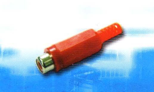 CJ159R: RCA JACK W/CABLE PROTECTOR RED