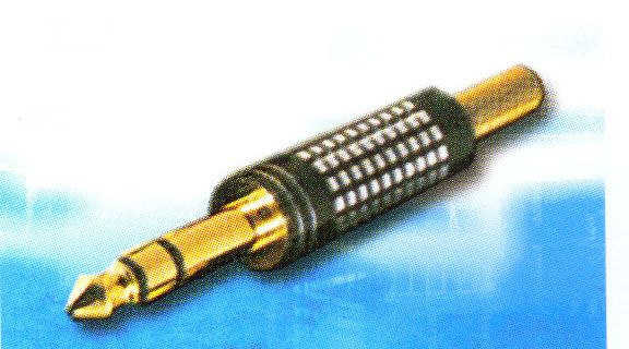 CAP1348: 6.35mm STEREO PLUG,W/SPRING,GOLD PLATED,BLACK