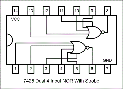 7425: 14P Dual 4 input NOR Gate