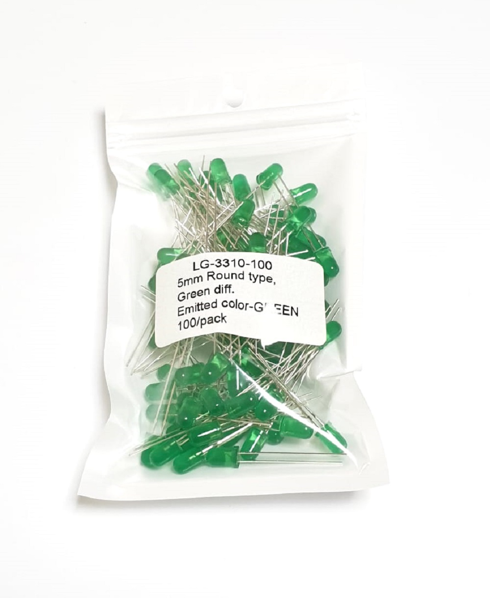 LG 3310-100 :   5mm GREEN LED round type 100 pcs/pack